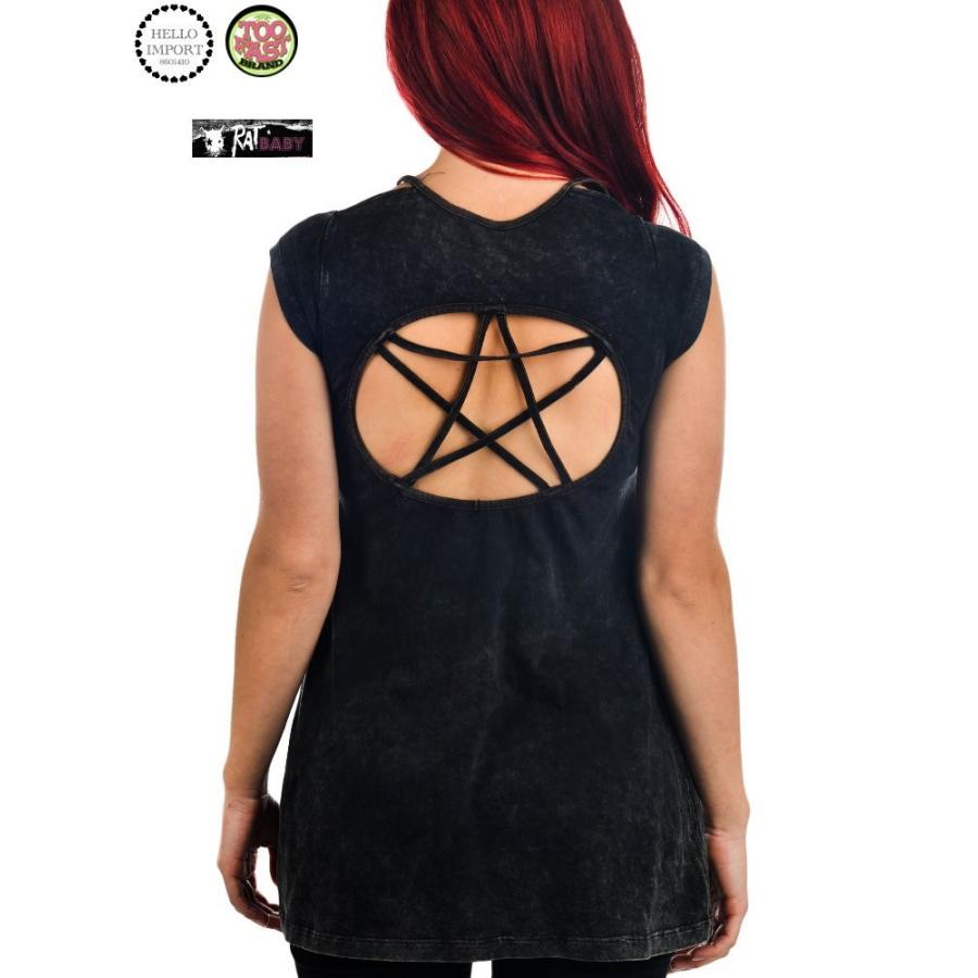 オカルトパンク 背中五芒星型穴あき コズミック宇宙柄 Tシャツ