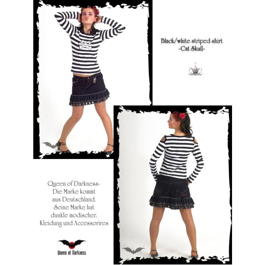 パンクロック ファッション ネコドクロ猫髑髏 ボーダー柄肩だし長袖T