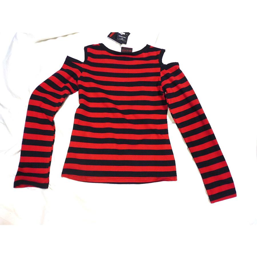 パンクロック ファッション ネコドクロ猫髑髏 ボーダー柄肩だし