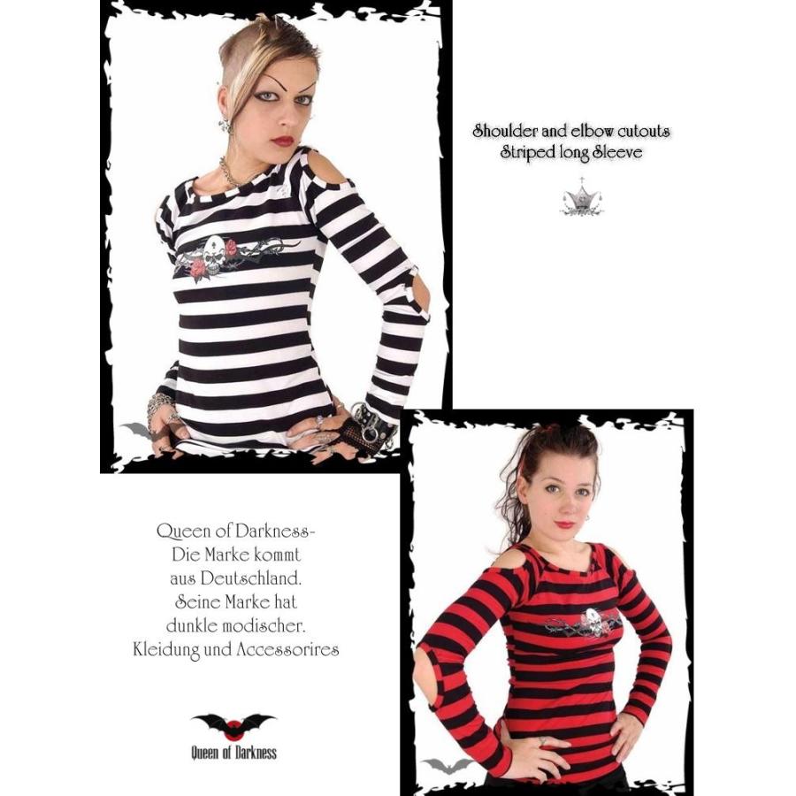 パンクロック ファッション 有刺鉄線薔薇髑髏 ボーダー柄ひじ＆肩だし