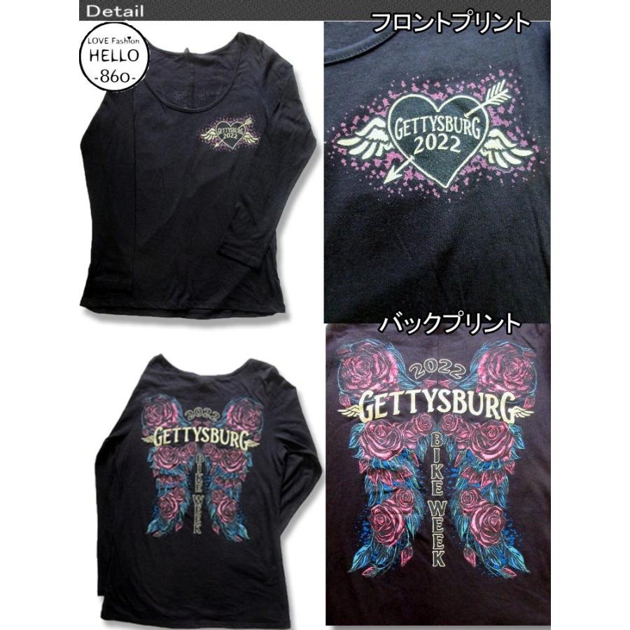 ホットレザーズ ゲティスバーグ-バイクウィーク 2022 長袖ｔシャツ ローズ 羽根 プリント レディース バイカーズ ファッション 夏 /wot313 |  | 01