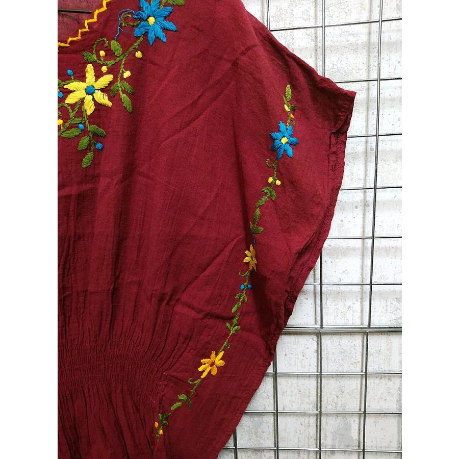 ネパール 花刺繍 ドルマンスリーブ カットソー しわ加工 シフォン チュニック アジアン ファッション エスニック /wot335 |  | 02