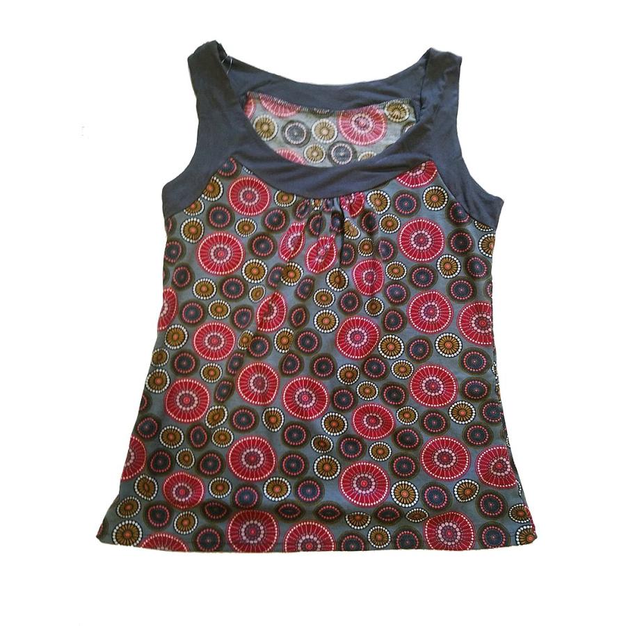 ネパール サイケ柄 丸柄 ノースリーブ カットソー トップス  レディース  ファッション アジアン 夏 エスニック/wot337 | 
