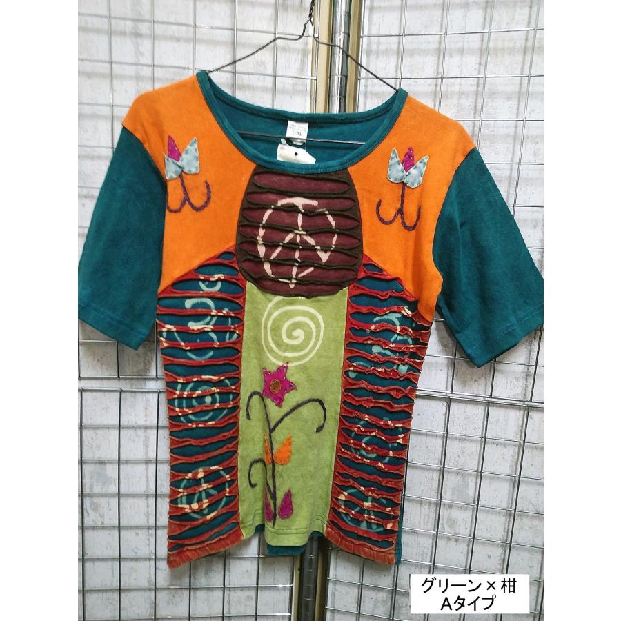 ネパール 半袖 Tシャツ tee クラッシュ 花柄 カットソー トップス  レディース  ファッション アジアン 夏 エスニック /wot352 |  | 01