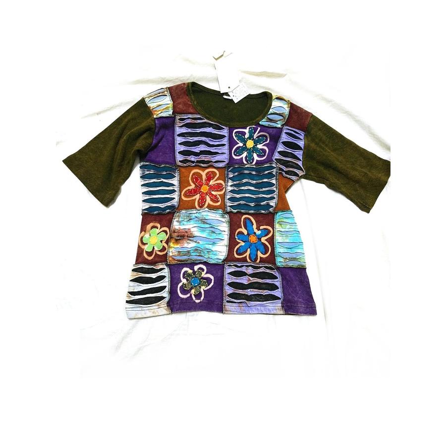 ネパール 半袖 Tシャツ tee パッチワーク カットソー トップス ユニ