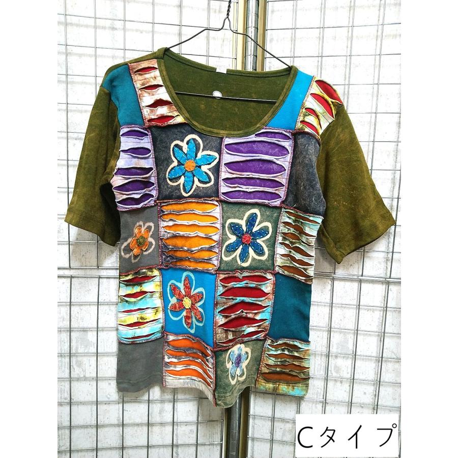 ネパール 半袖 Tシャツ tee パッチワーク カットソー トップス ユニ