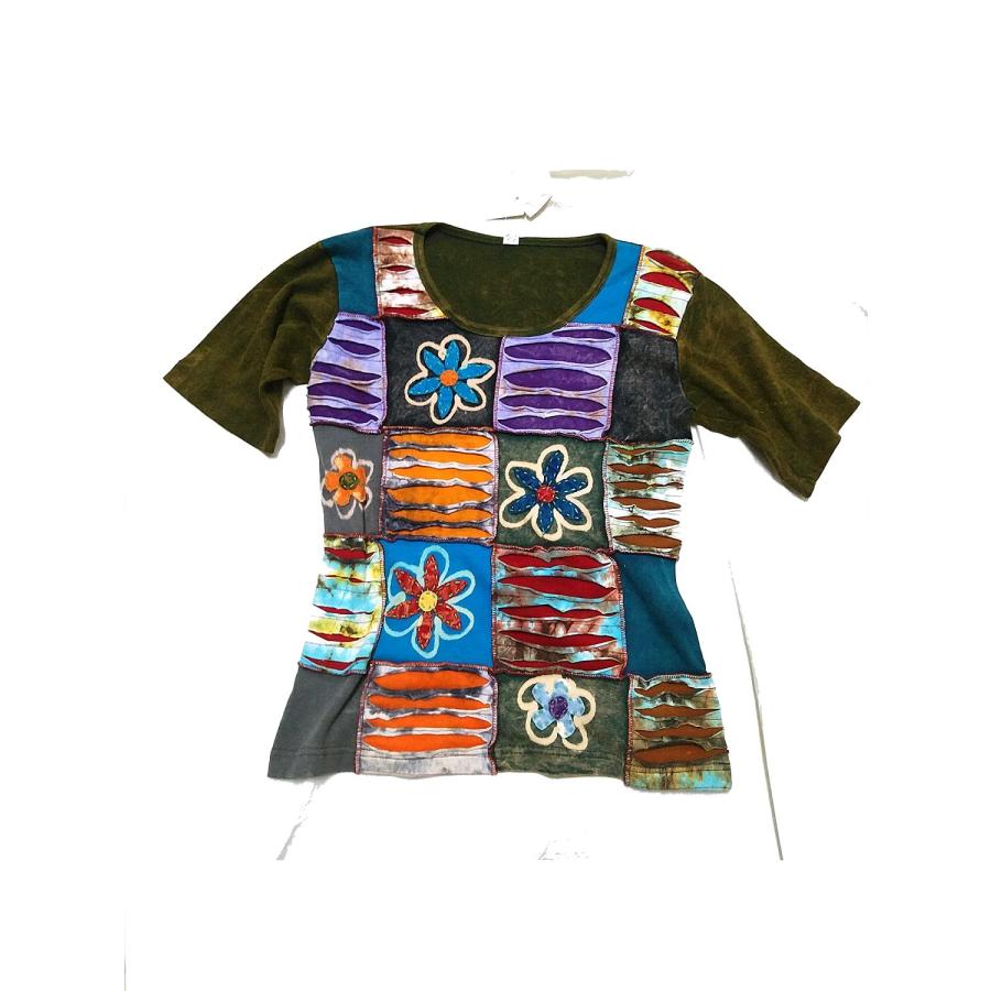 ネパール 半袖 Tシャツ tee パッチワーク カットソー トップス ユニ