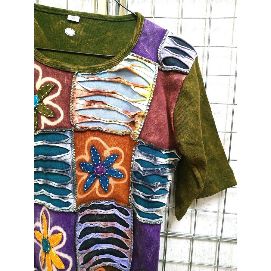 ネパール 半袖 Tシャツ tee パッチワーク カットソー トップス ユニ