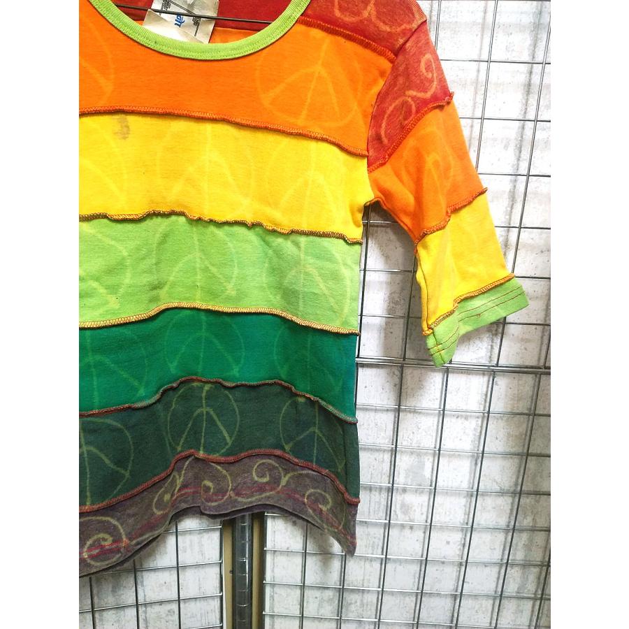 訳あり ネパール 半袖 ピースマーク 太いボーダー柄 Tシャツ tee メンズ レディース ユニセックス アジアンファッション/wot360 |  | 01