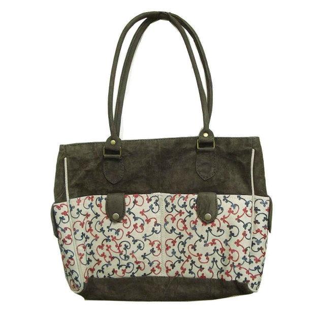 ネパール発 アジアン エスニック雑貨 ペイズリー刺繍 スエード トートバッグ  A4 ファッション /wox010 | 