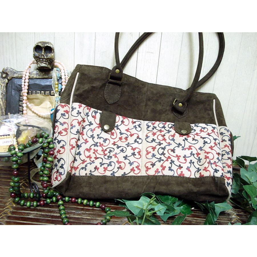 ネパール発 アジアン エスニック雑貨 ペイズリー刺繍 スエード トートバッグ  A4 ファッション /wox010 |  | 11