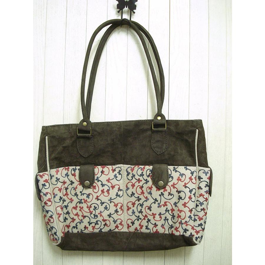 ネパール発 アジアン エスニック雑貨 ペイズリー刺繍 スエード トートバッグ  A4 ファッション /wox010 |  | 01