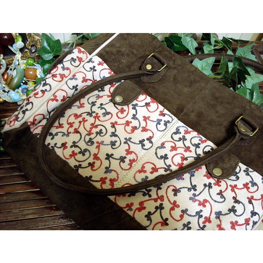 ネパール発 アジアン エスニック雑貨 ペイズリー刺繍 スエード トートバッグ  A4 ファッション /wox010 |  | 02