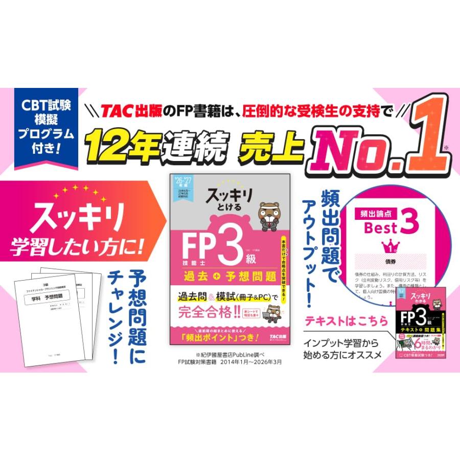 2026-2027年版 スッキリとける過去＋予想問題 FP技能士3級【過去問題＆模試/赤シートつき/学科・実技とも収載/頻出ポイントつき/ファイ |  | 01