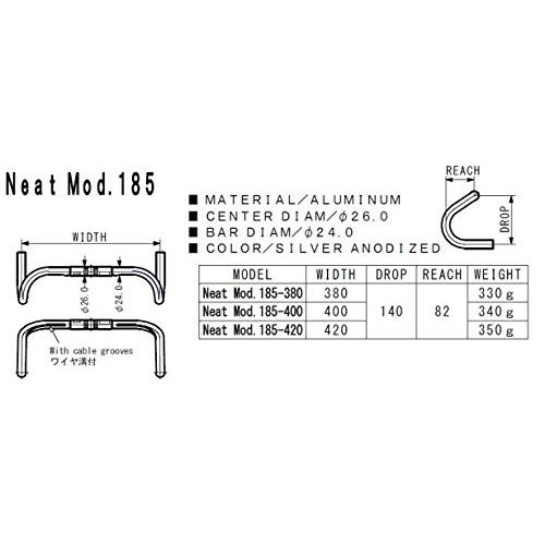 NITTO(日東) ドロップハンドル Neat Mod185 Neat Mod.185-400 φ26.0 400 シルバー |  | 01