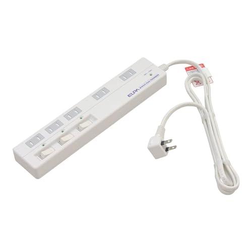 エルパ(ELPA) サージ付タップ コンセント 延長コード 安全 耐雷 5個口 1.5ｍ 扉付 独立スイッチ WLS-5015B(W) | 