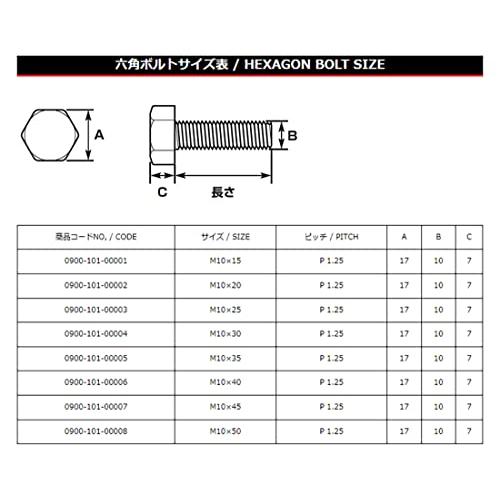 キタコ(KITACO) 六角ボルト M10xP1.25x30mm 汎用 ユニクロ 1PC 0900-101-00004 |  | 01