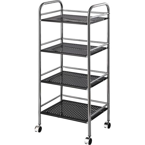 不二貿易 キッチンワゴン ラック 4段 幅40×奥行32×高さ97.5cm ブラック キッチン収納 スチール キャスター付き 組立商品 9339 | 