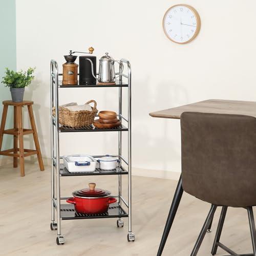 不二貿易 キッチンワゴン ラック 4段 幅40×奥行32×高さ97.5cm ブラック キッチン収納 スチール キャスター付き 組立商品 9339 |  | 01