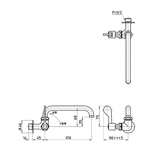 SANEI(サンエイ) 厨房用水栓 レバーハンドル・90度開閉 内地・寒冷地共用 A2310L-13 |  | 01