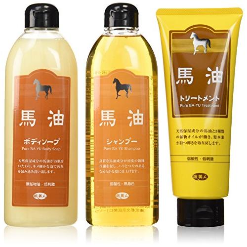 アズマ商事の馬油シャンプー、トリートメント（小ボトル）のお得セット ボディーソープの付き付き | 