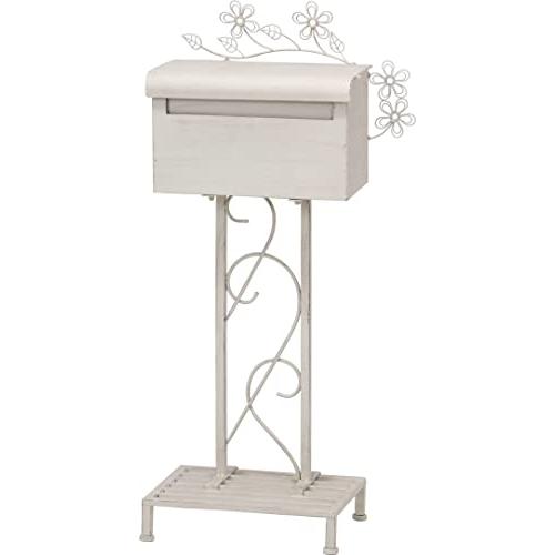 不二貿易 郵便受け メールボックス 幅52×奥行38×高さ113cm ホワイト ポスト アンティーク調 スタンド viora 38176 | 