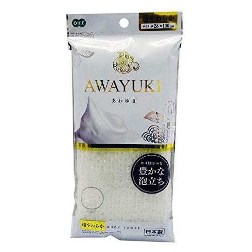 オーエ ボディタオル 超 やわらかめ ホワイト 約幅28×長さ100cm あわゆき 体洗い タオル 豊かな 泡立ち 日本製 | 