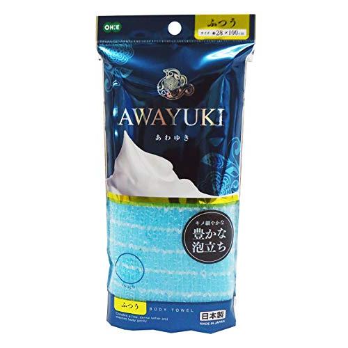 オーエ ボディタオル ふつう ブルー 約幅28×長さ100cm あわゆき 体洗い タオル 豊かな 泡立ち 日本製 | 