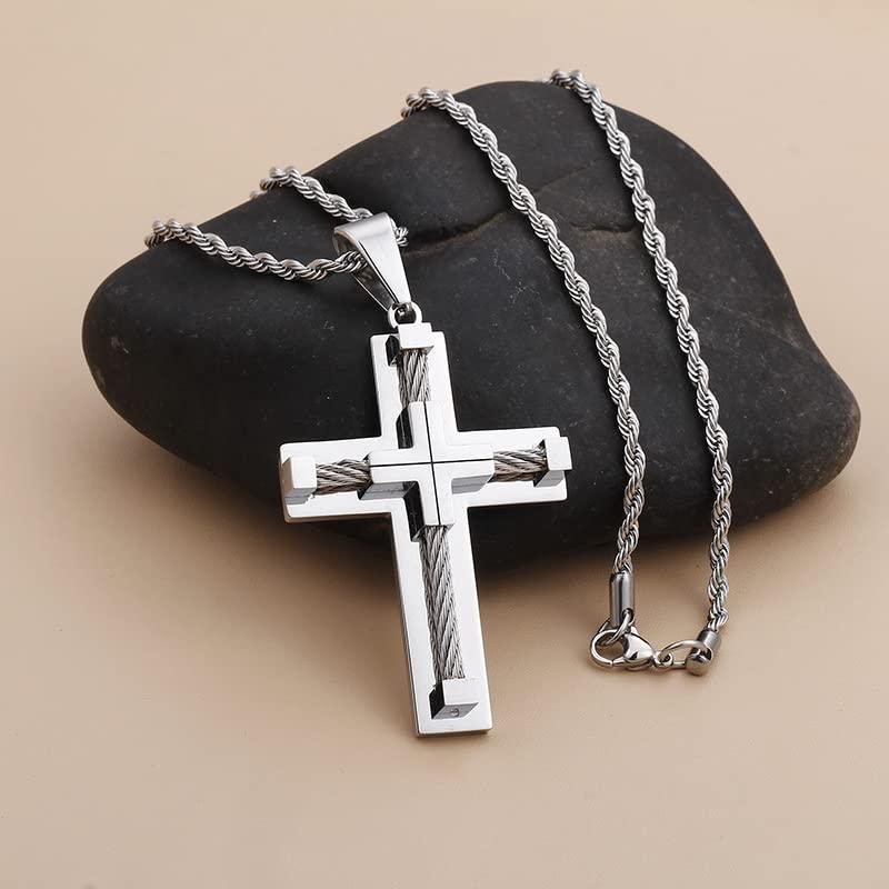 Rockyu ネックレス メンズ 十字架 シルバー パイプロープチェーン クロスネックレス チタン アンティーク風 ファッション アクセサリー |  | 01