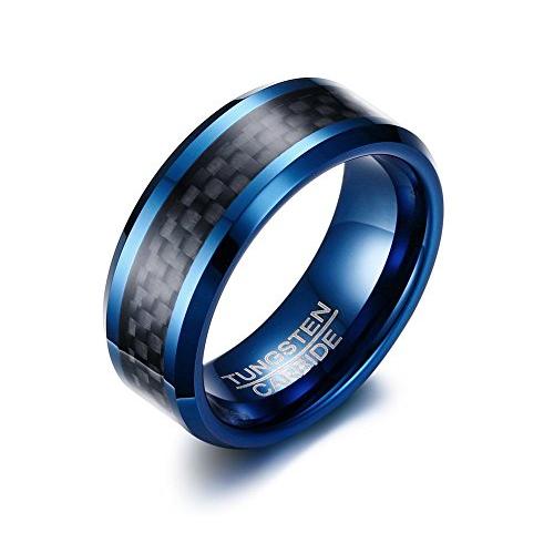 [Rockyu] シンプル タングステンリング メンズ ブルー ブラック チェック スタイル 指輪 18号(18) | 