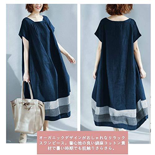 Hisitosa ワンピース レディース 夏 半袖 マキシワンピース 無地 秋 綿 ロング丈 森ガール 体型カバー 着痩せ 大きいサイズ (ブル |  | 01