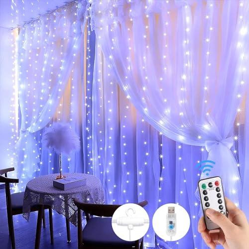 LEDイルミネーションライト カーテンライト 窓飾り ストリップライト リモコン付き 8種モード 300球 USB給電 タイマー機能 防水 屋外 | 