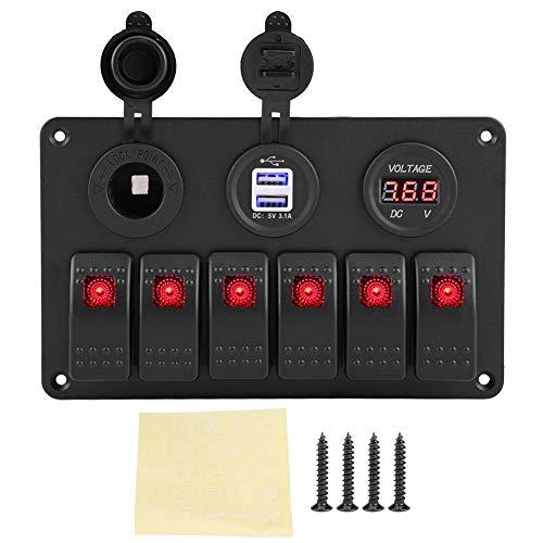 KIMISS 令和最新型 ABS 6ギャング 防水ON-OFFトグルスイッチパネル デュアルUSBソケット充電器 LED電圧計 12V 24V電 | 