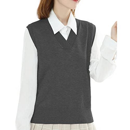 [syvent] レディース 大きいサイズ ニット ベスト おしゃれ セーター トップス（M-4XL） (L V-ダークグレー) | 