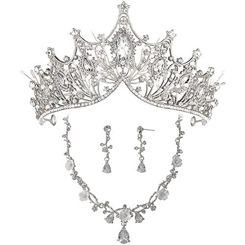 ティアラ ウエディング 髪飾り 王冠 クラウン crown ブライダル イヤリングとネックレス付き 花嫁 姫系 記念写真 アクセサリー ヘアアク | 