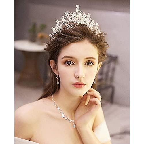 ティアラ ウエディング 髪飾り 王冠 クラウン crown ブライダル イヤリングとネックレス付き 花嫁 姫系 記念写真 アクセサリー ヘアアク |  | 01