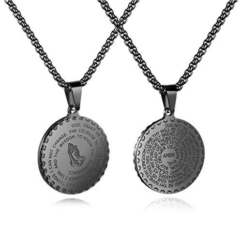 Rockyu ジュエリー ネックレス メンズ ブラック ステンレス ビールカバー ハムサの手 丸型 刻印 メンズネックレス・ペンダント お守り | 