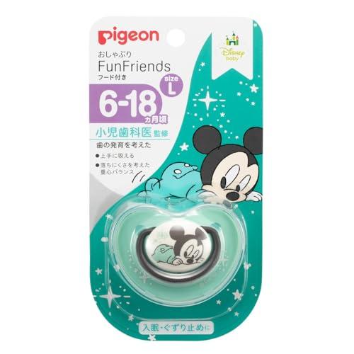 PIGEON ピジョン おしゃぶり Fun Friends 6-18ヵ月 専用カバー付き ミッキー柄 肌にやさしい シリコーン グリーン Lサイ | 