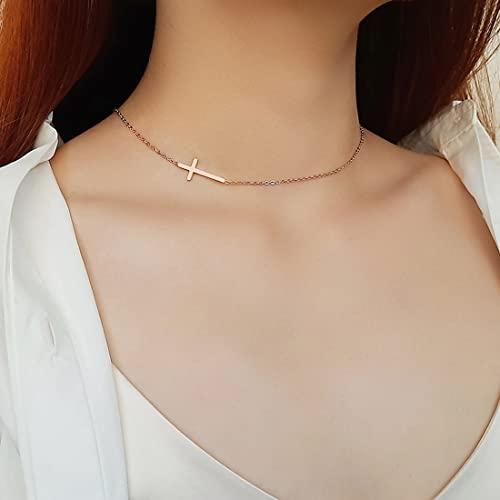 [Rockyu] ネックレス レディース ピンクゴールド 18K ステンレス 十字架 クロス ペンダント シンプル おしゃれ 鎖骨 チェーン 幸 |  | 01