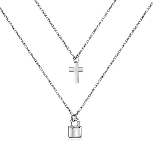 [Deelfel] ネックレス レディース ピンクゴールド 18金 18ｋ チタンペンダント コイン 円形 長□形ネックレス 細い 2連チェーン | 