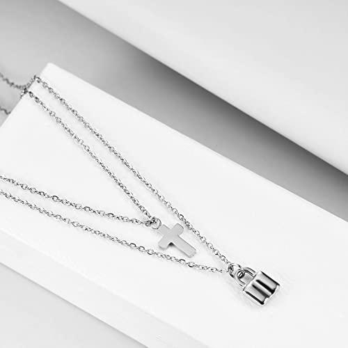 [Deelfel] ネックレス レディース ピンクゴールド 18金 18ｋ チタンペンダント コイン 円形 長□形ネックレス 細い 2連チェーン |  | 01