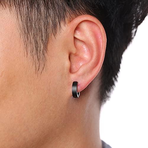 Rockyu フェイクピアス メンズ イヤーカフ イヤリング ノンホールピアス フープ 黒 金 青 ブラック リングピアス 中折 幅4mm 直径 |  | 01