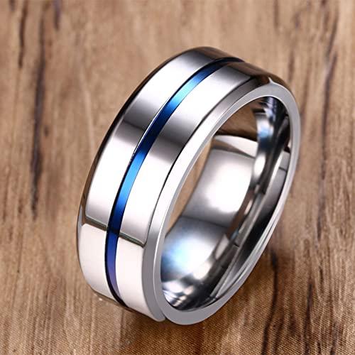 [Rockyu] メンズ リング 指輪 ステンレス 銀色 シルバー ブルー 青線 リング 金属アレルギー対応 幅8mm 指輪 シンプル マッド質 |  | 01