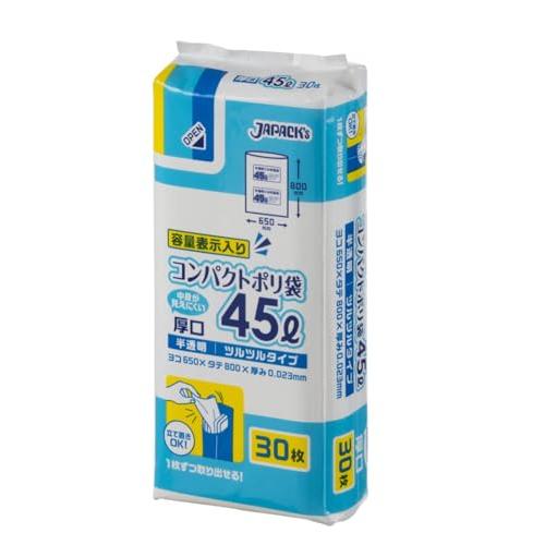 ジャパックス ポリ袋 白半透明 縦80cm×横65cm×厚み0.023mm 45L 30枚 容量表示 ゴミ袋 厚口 コンパクト収納 PNC44 |  | 01