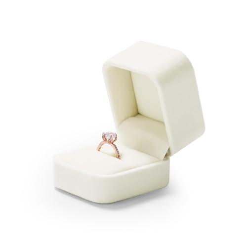 Woodten プレミアムベルベットリングギフトボックス 小型ホワイトリングボックス 結婚プロポーズ用エンゲージメントリング用(ホワイト)H04 | 