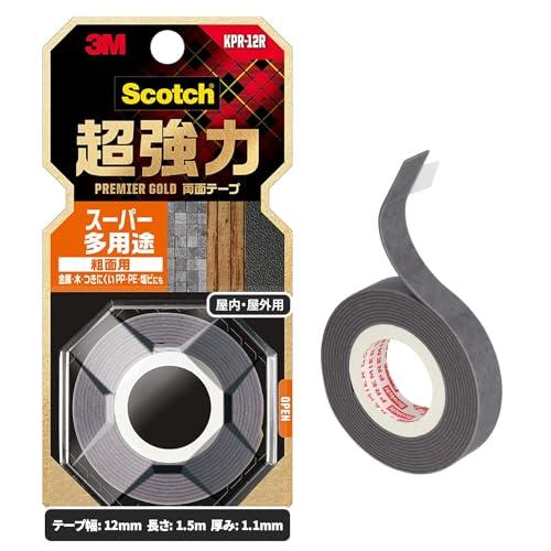 3M スコッチ 超強力両面テープ プレミアゴールド スーパー多用途 粗面用 幅12mm長さ1.5m KPR-12R | 