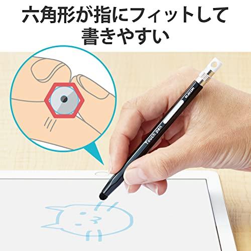 エレコム タッチペン 六角鉛筆型 子ども向け ストラップホール付き 超感度タイプ (スマホ/タブレット 対応) ペン先交換可能 ブラック P-T |  | 01