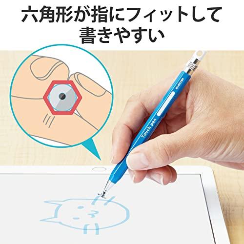 エレコム タッチペン 六角鉛筆型 子ども向け ストラップホール付き ディスクタイプ (スマホ/タブレット 対応) ペン先交換可能 ブルー P-T |  | 01