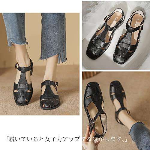 [Guoyupika] グルカサンダル レディース サンダル フラット スクエアトゥ 編み込みストラップサンダル Tストラップ フェイクレザー |  | 01