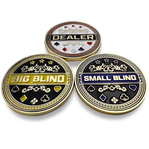 Luck Lab メタルポーカーボタン3個セット - ディーラーボタン、ビッグブラインドとスモールブラインドメタルウェイト(ポジションマーカー) |  | 01